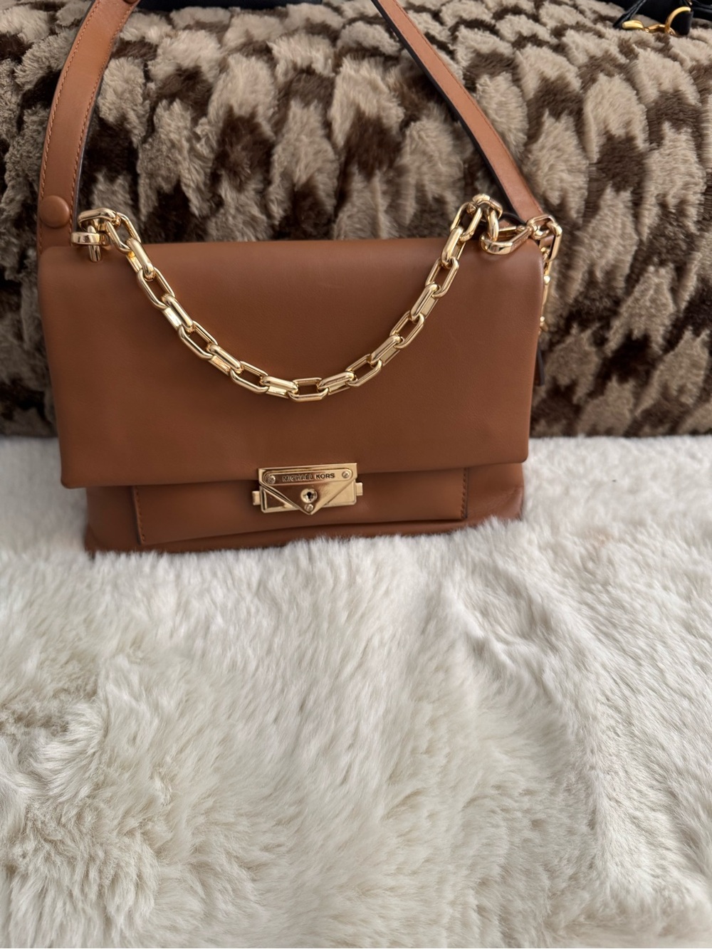 Michael Kors Cognac Leather Shoulder Bag with Gold Chain
